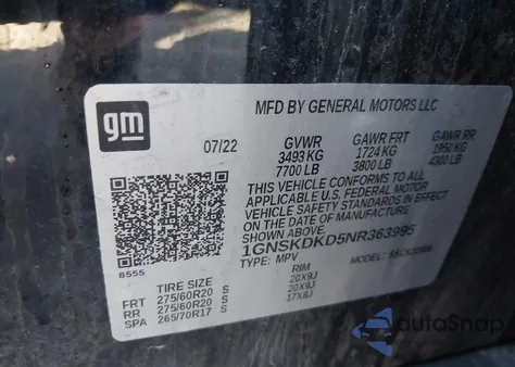 2022 Chevrolet Suburban 4Wd Z71 from USA, damaged, VIN 1GNSKDKD5NR363995